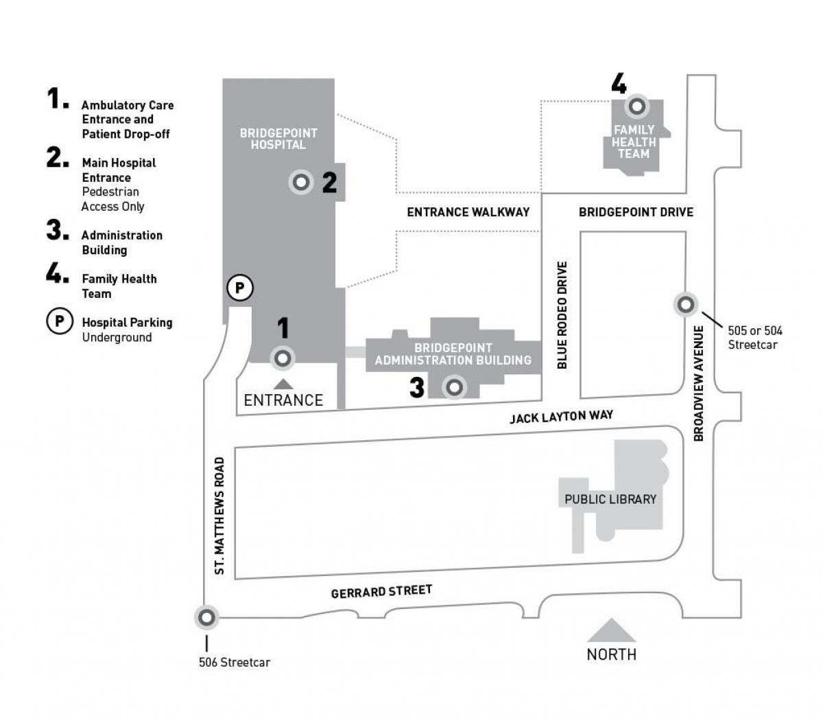 Mapa Nemocnice Sinai Health System-Bridgepoint Toronto