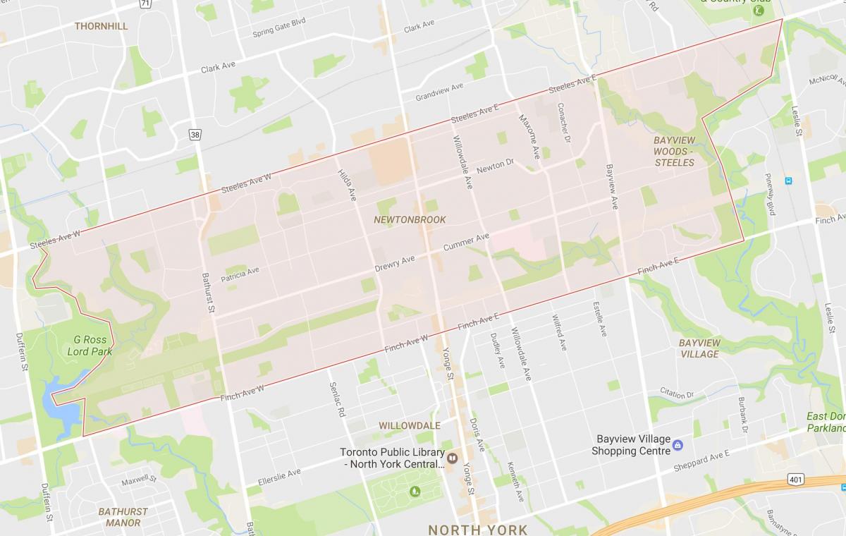Mapa Newtonbrook sousedství Toronta