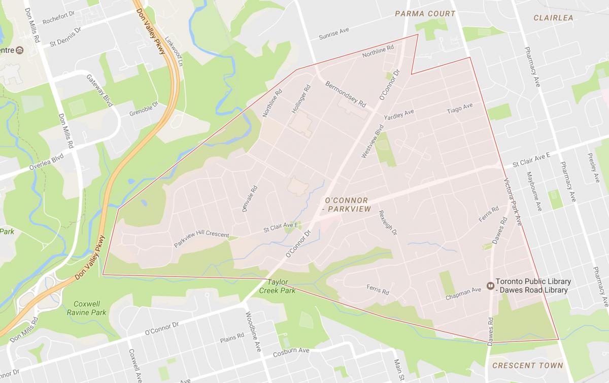 Mapa O ' connor–Parkview sousedství Toronta
