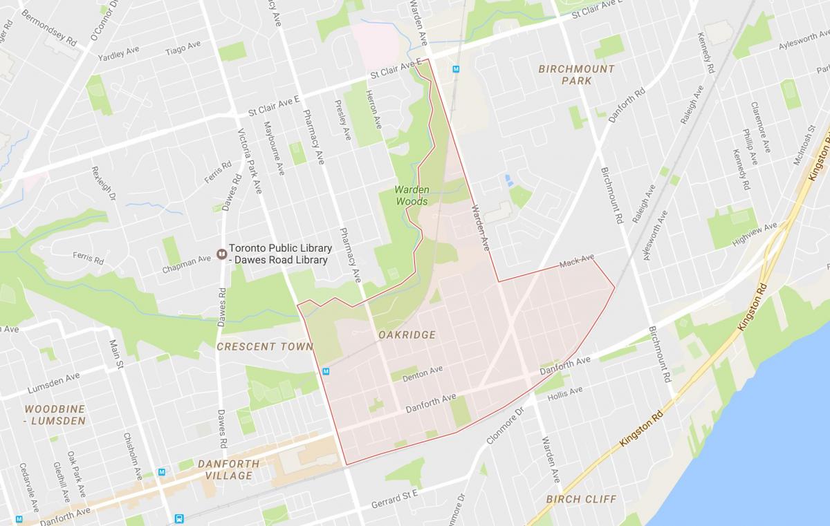 Mapa Oakridge sousedství Toronta