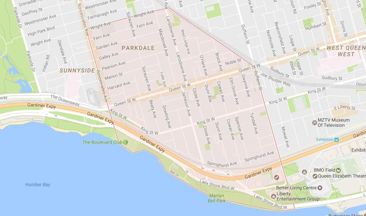 Mapa Parkdale sousedství Toronta