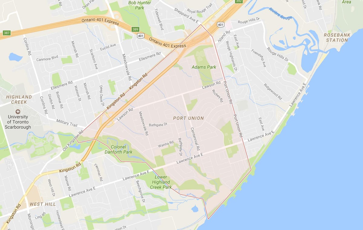 Mapa Port Unie sousedství Toronta