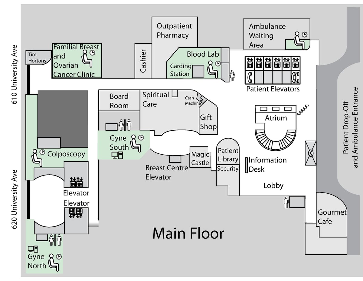 Mapa Princezna Margaret Cancer Centre Toronto přízemí