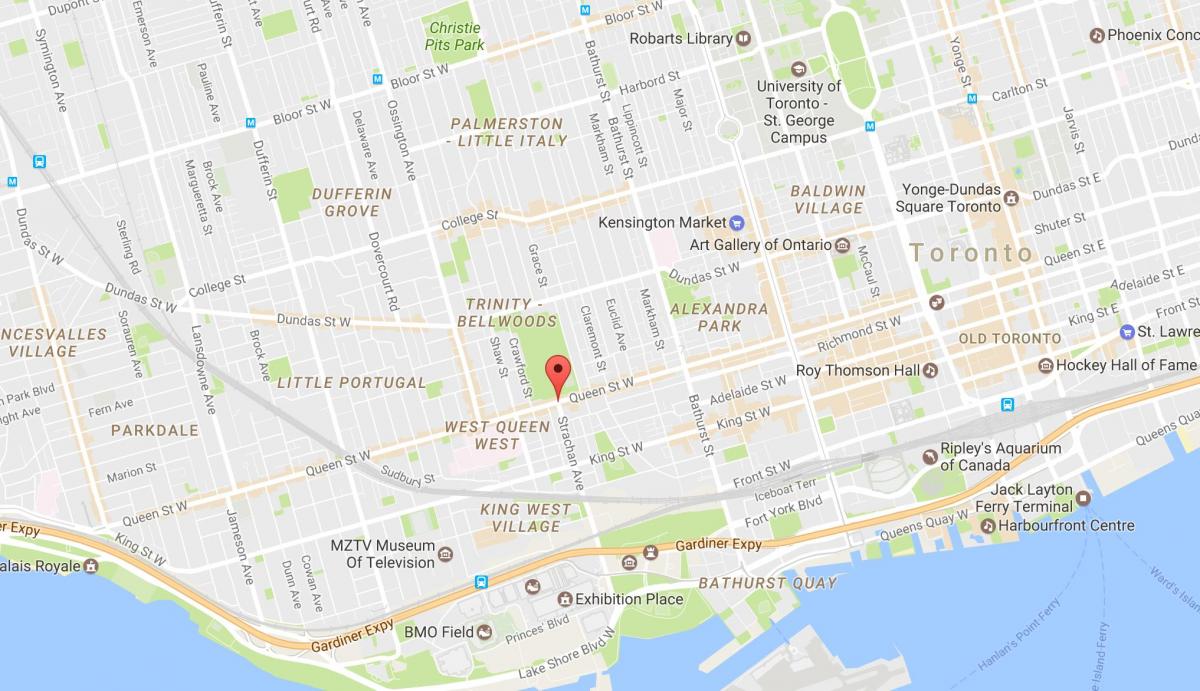 Mapa Queen Street West sousedství Toronta