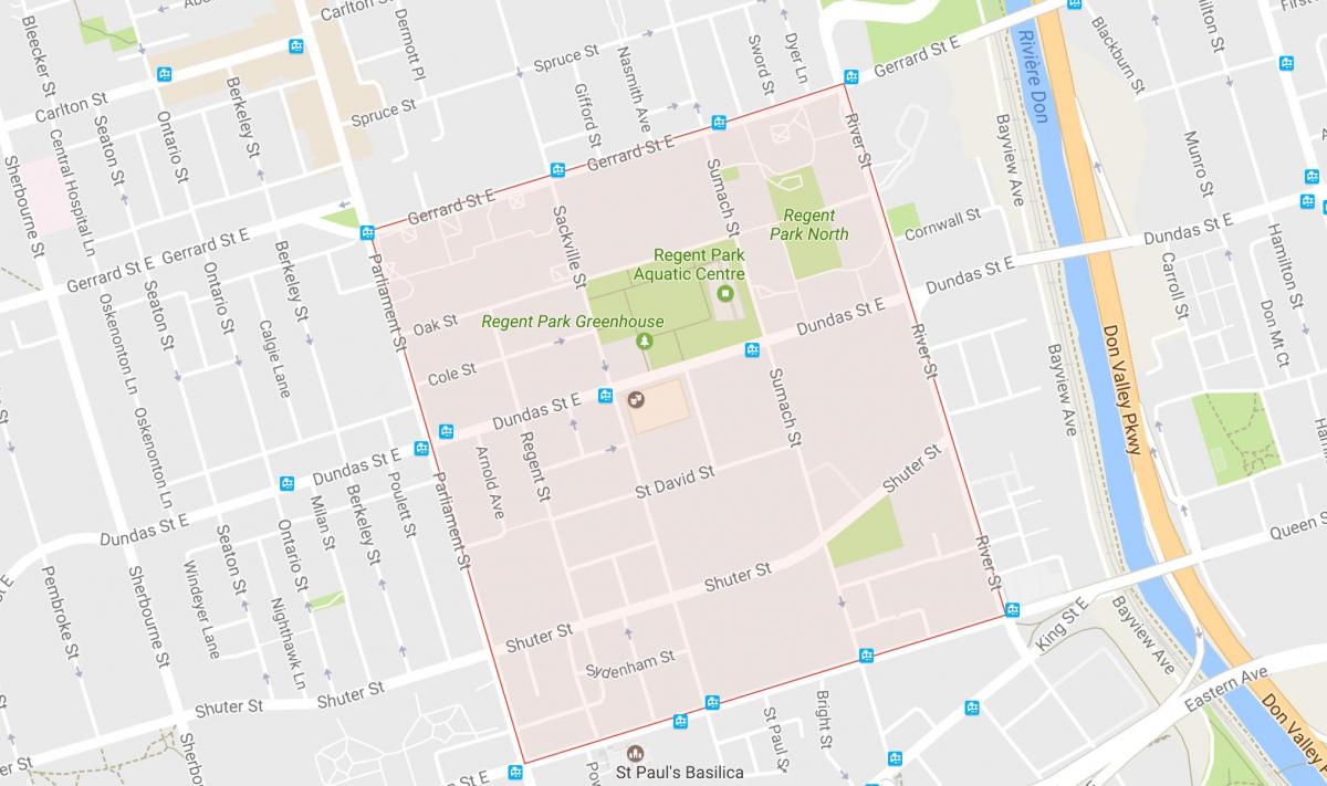 Mapa Regent Park sousedství Toronta