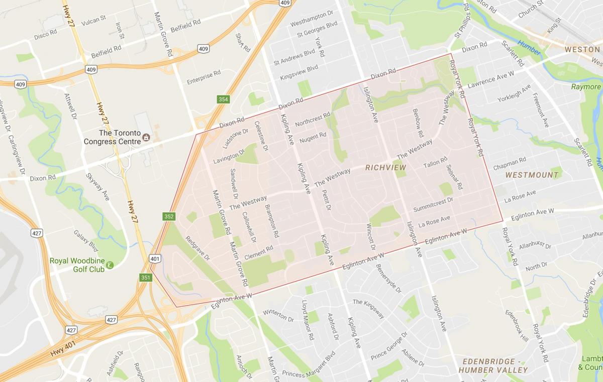 Mapa Richview sousedství Toronta