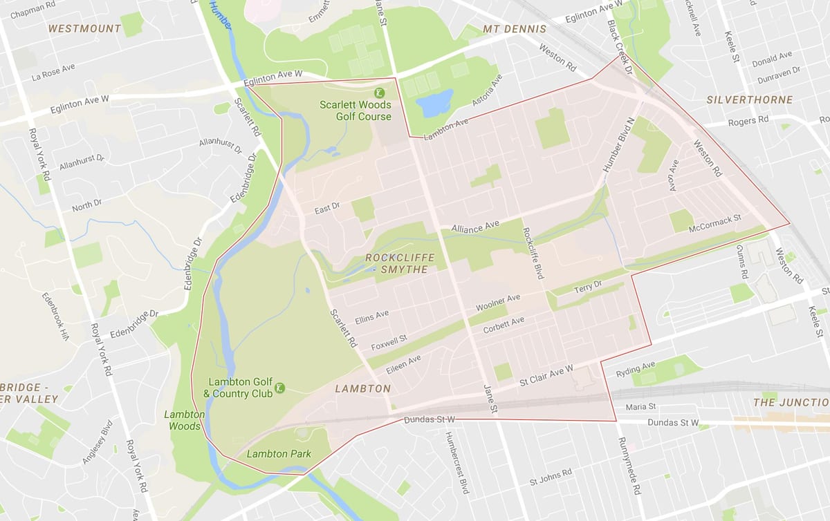 Mapa Rockcliffe–Smythe sousedství Toronta
