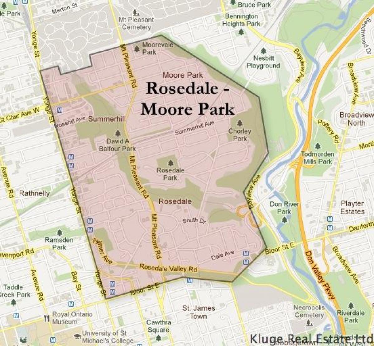 Mapa Rosedale Moore Park, Toronto