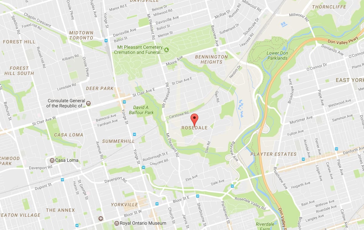 Mapa okolí Rosedale v Toronto