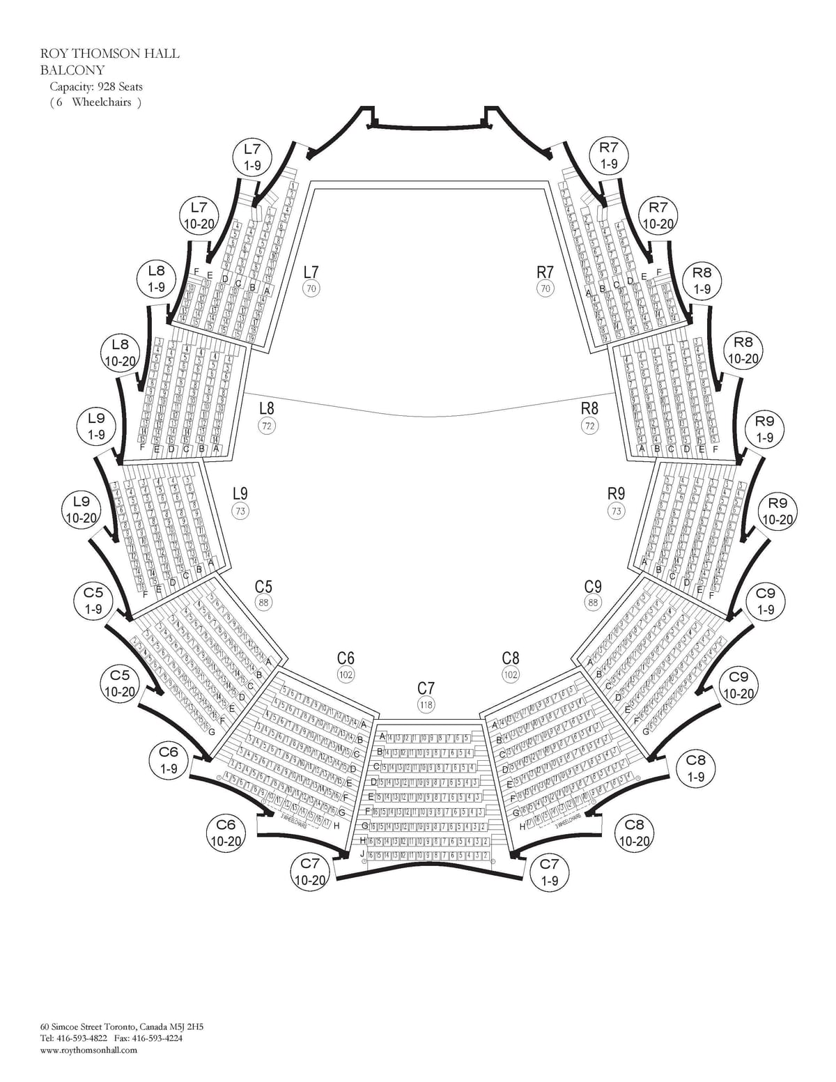 Mapa Roy Thomson Hall balkon Toronto