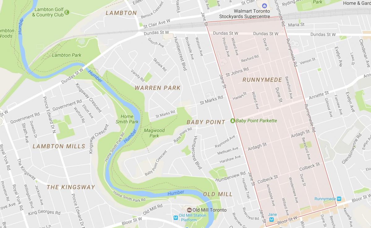 Mapa Runnymede sousedství Toronta