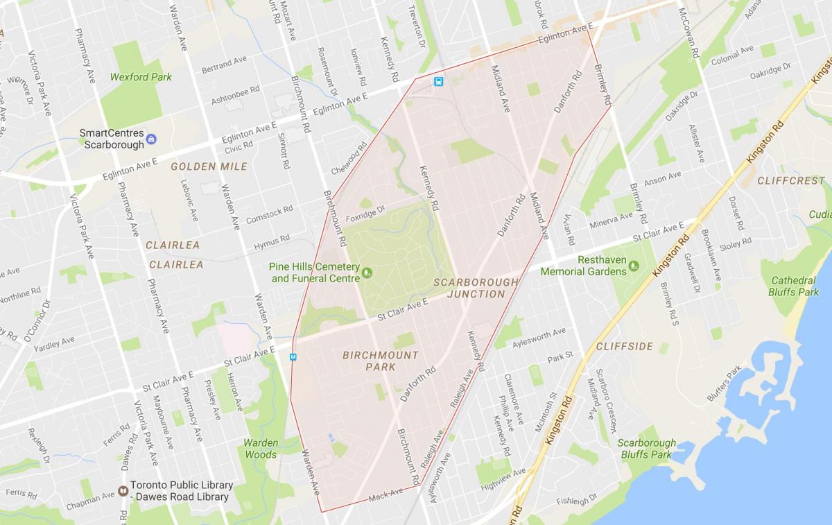 Mapa Scarborough Křižovatce sousedství Toronta