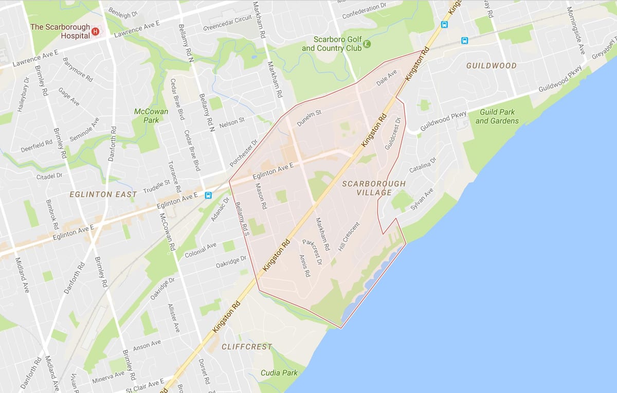 Mapa Scarborough Village sousedství Toronta