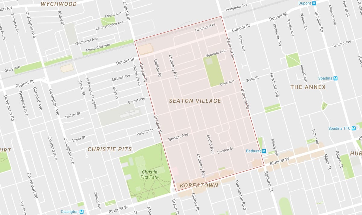 Mapa Seaton Village sousedství Toronta