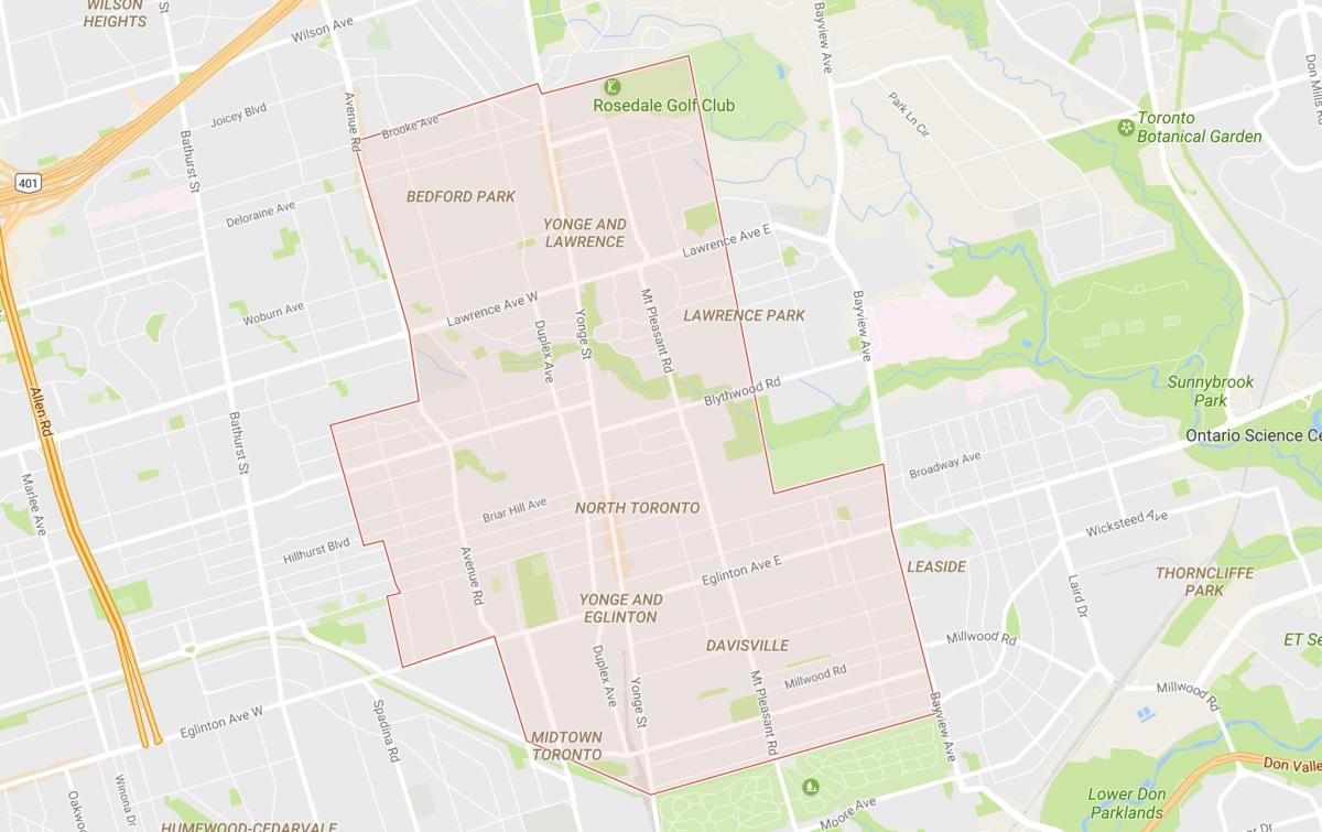 Mapa Severní čtvrť Toronto