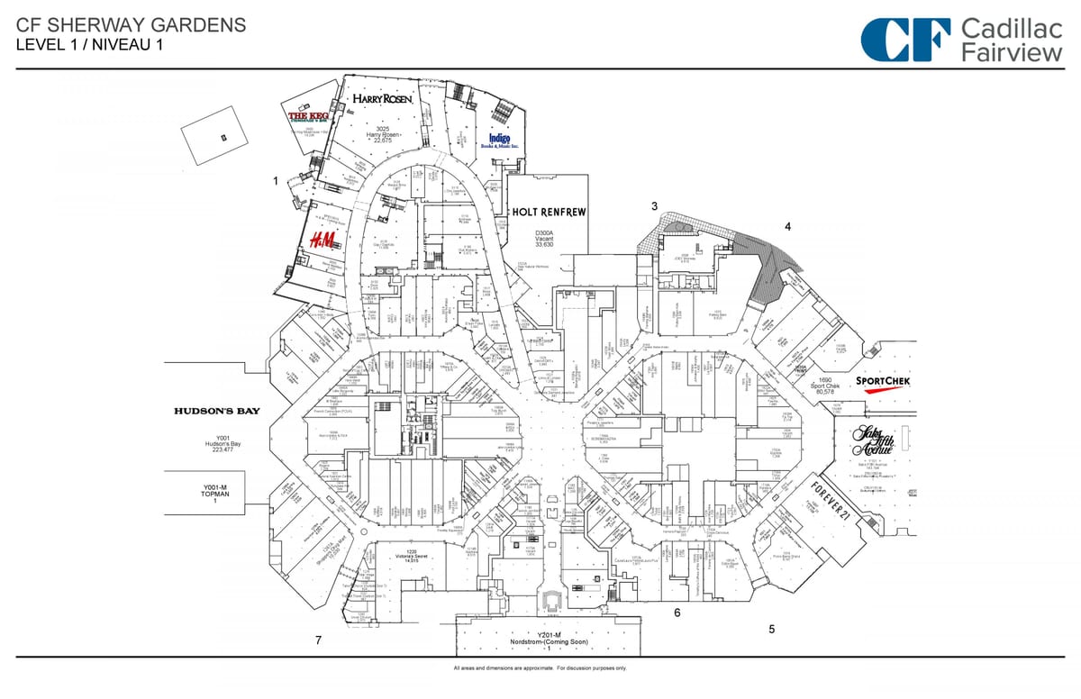 Mapa Sherway Gardens úroveň 1