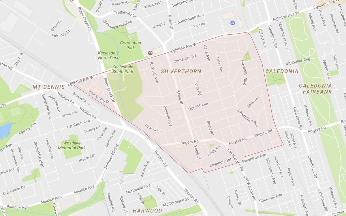 Mapa Silverthorn sousedství Toronta