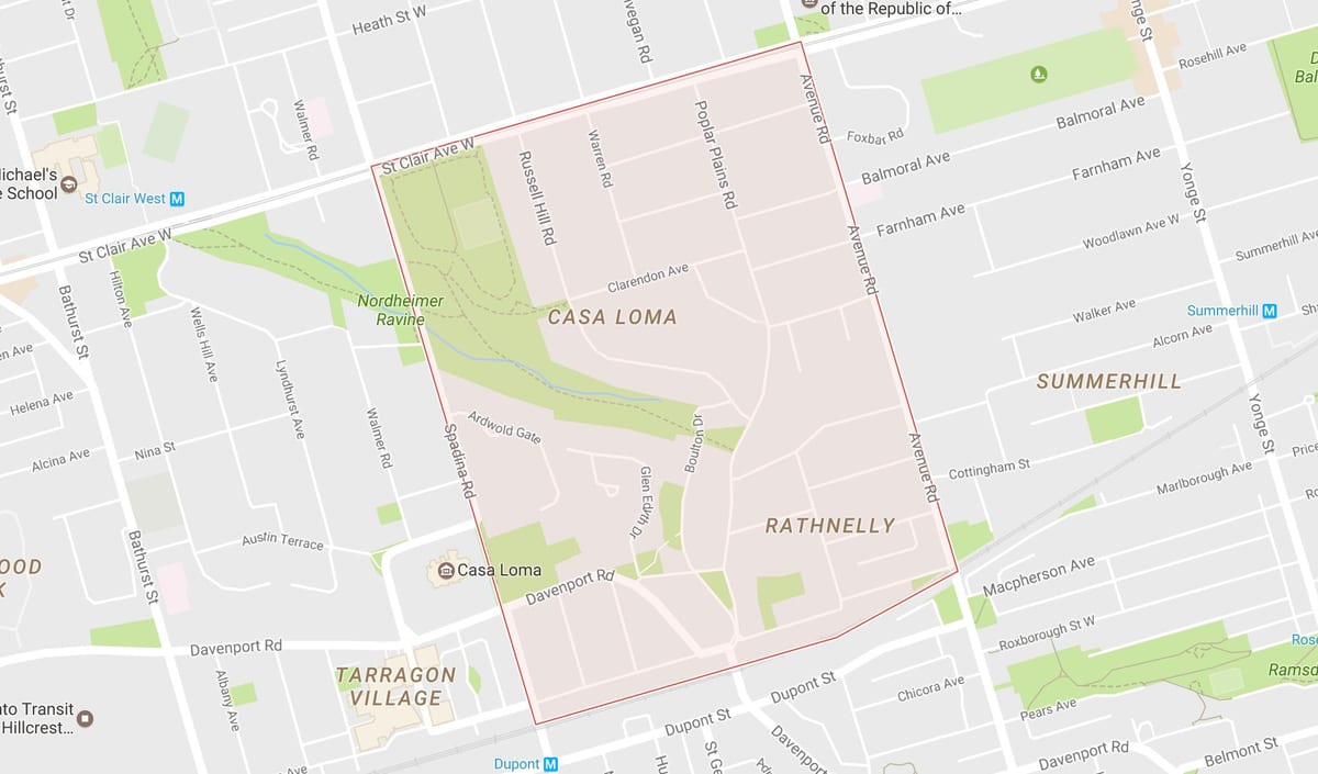 Mapa South Hill sousedství Toronta