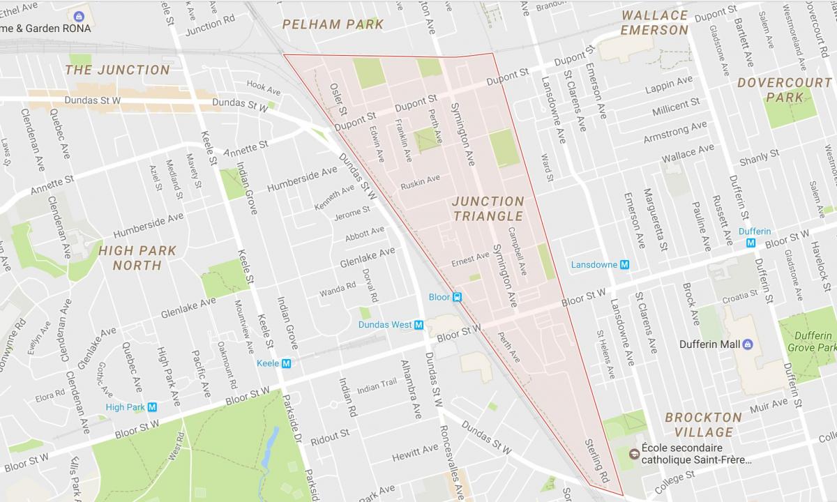 Mapa Spojovací Trojúhelník sousedství Toronta
