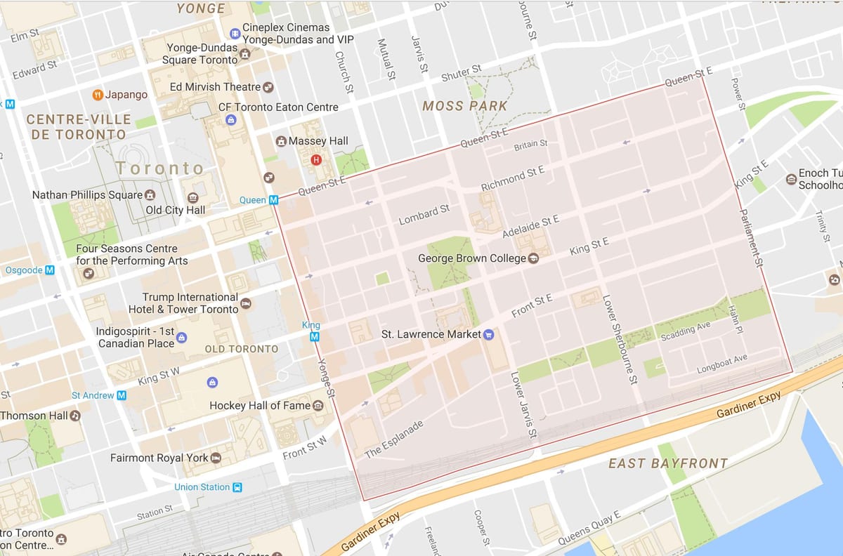 Mapa St. Lawrence sousedství Toronta