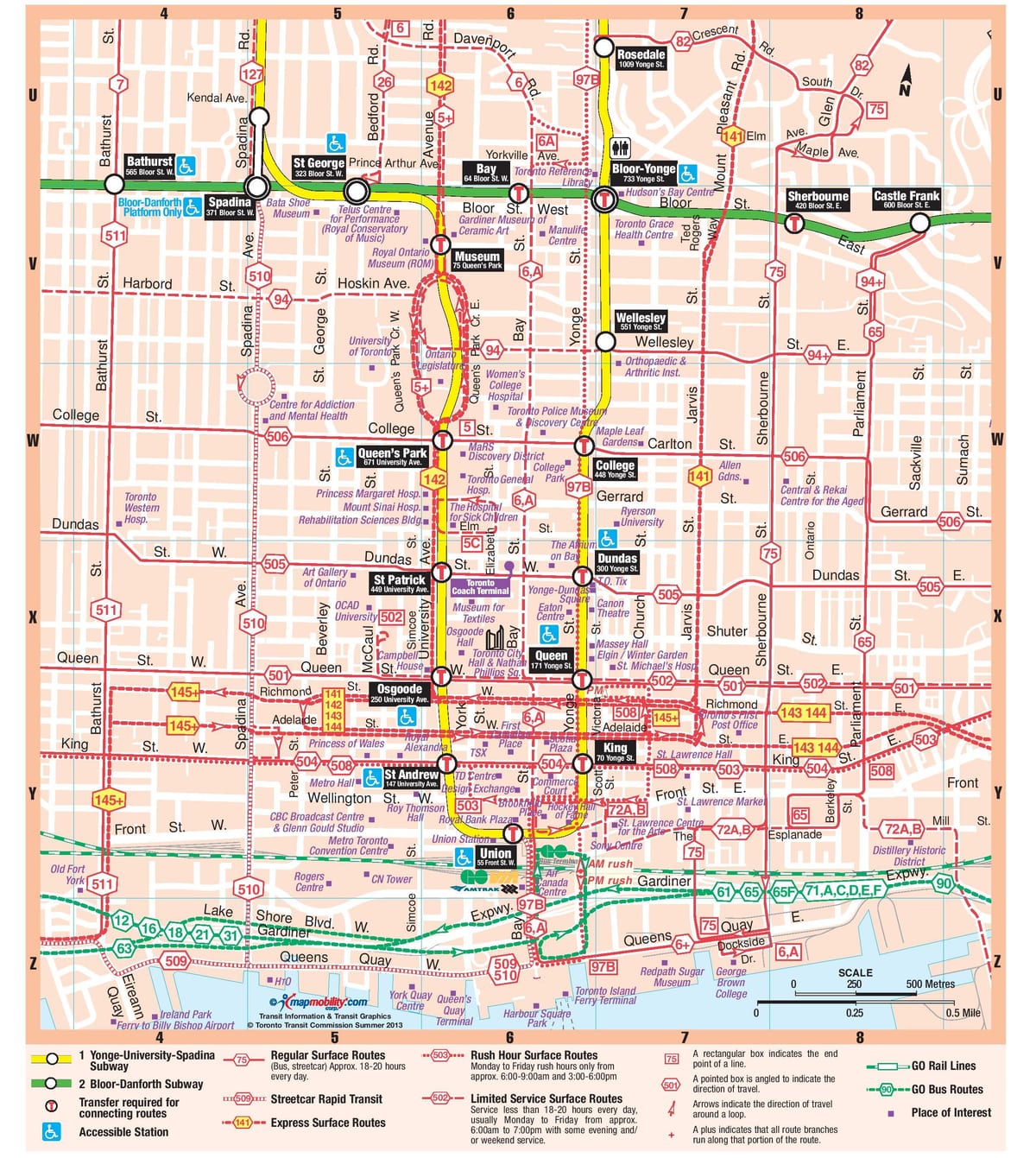Mapa Metra v centru města Toronto