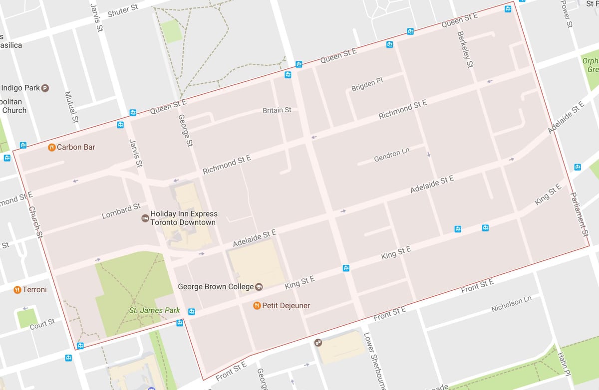 Mapa Staré Město čtvrť Toronto