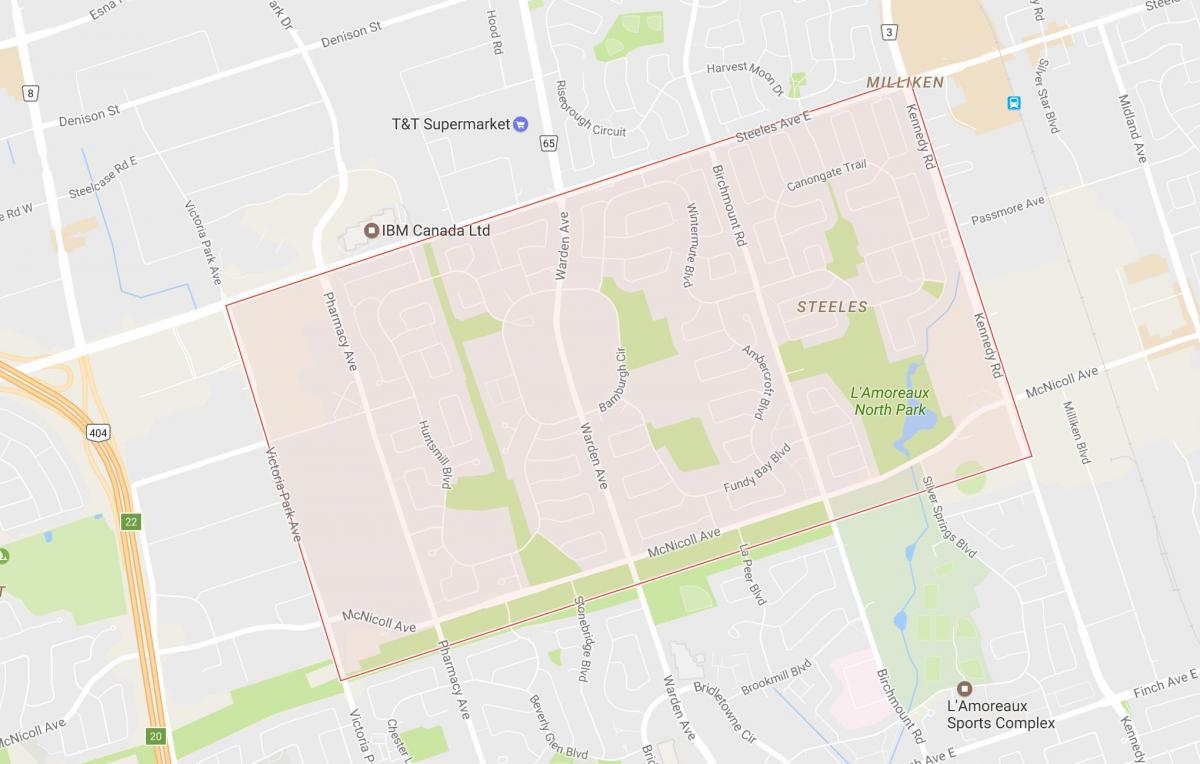 Mapa Steeles sousedství Toronta