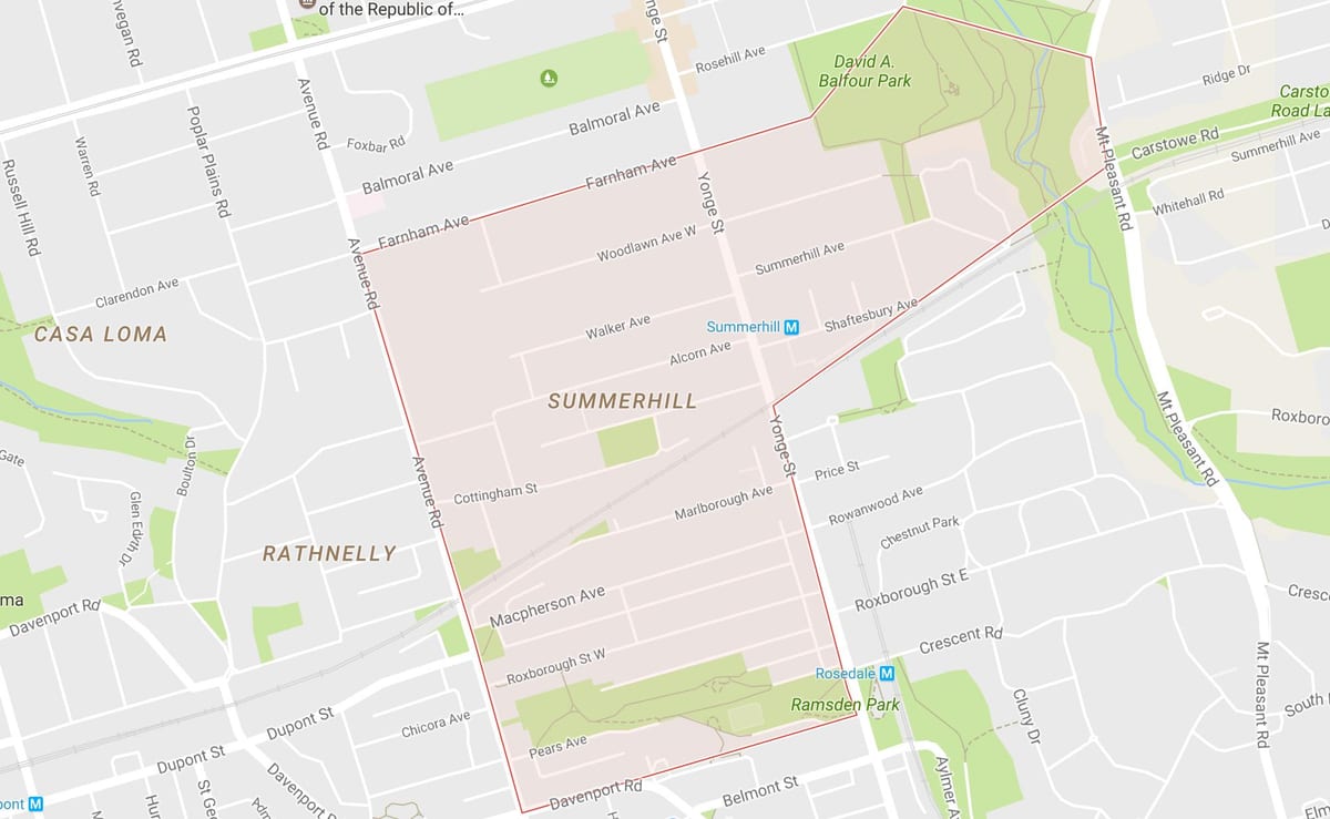 Mapa Summerhill sousedství Toronta