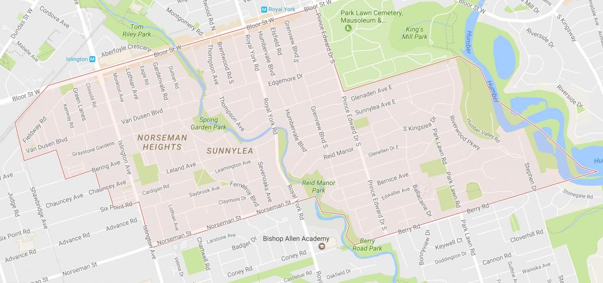 Mapa Sunnylea sousedství sousedství Toronta