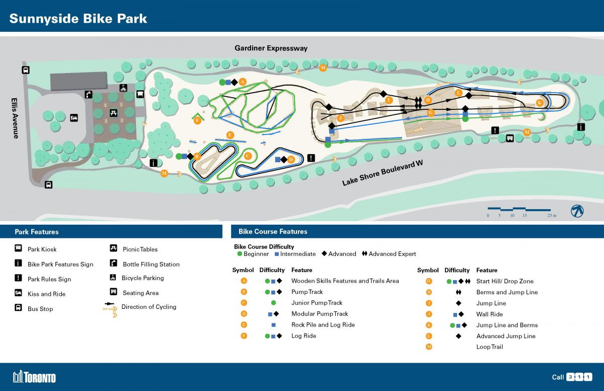 Mapa Sunnyside Bike Park v Toronto