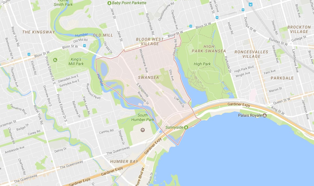 Mapa Swansea sousedství Toronta
