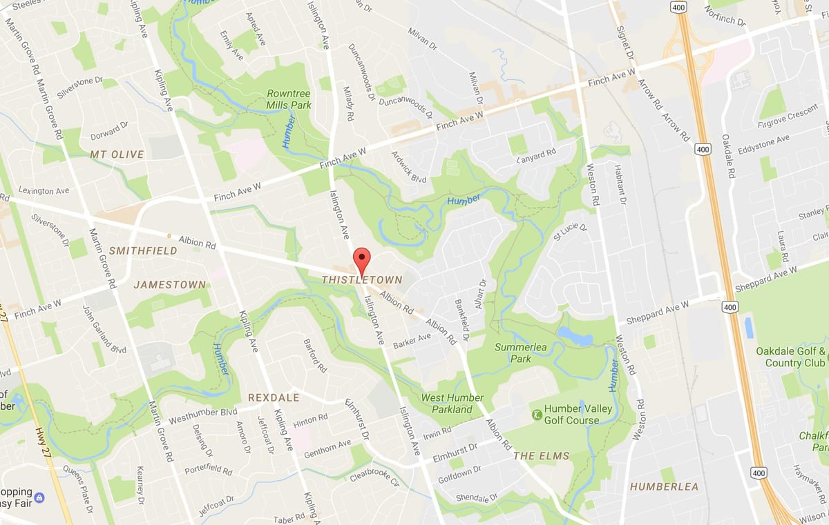 Mapa Thistletownneighbourhood sousedství Toronta