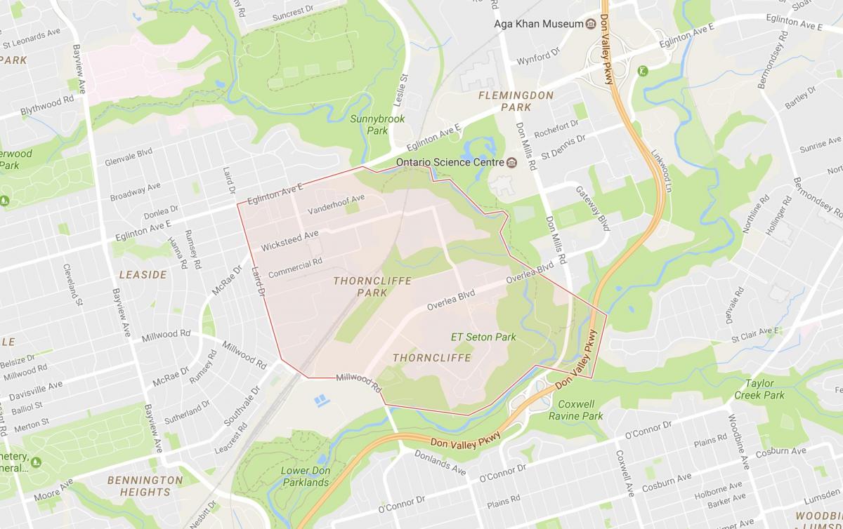 Mapa Thorncliffe Park sousedství Toronta