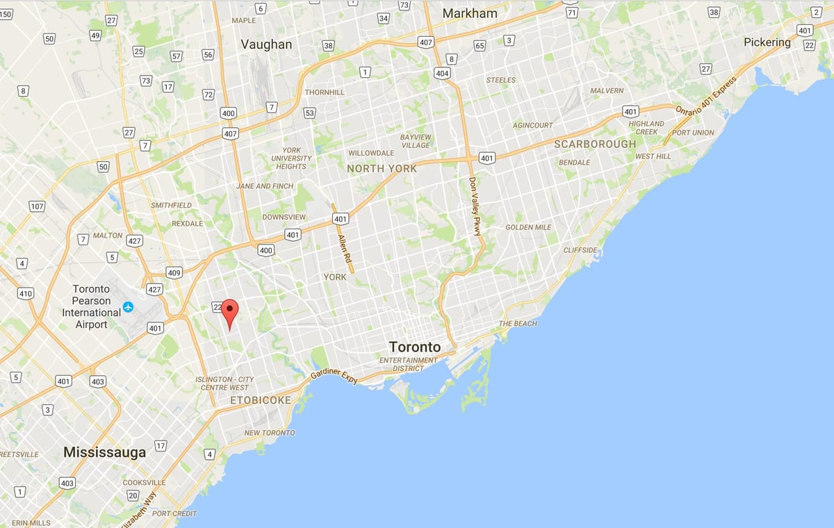 Mapa Thorncrest Village Toronto