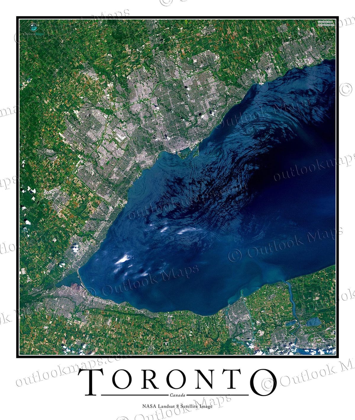 Mapa Toronto, jezero Ontario satelitní