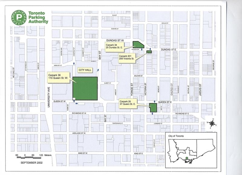 Mapa Toronto City Hall parkoviště