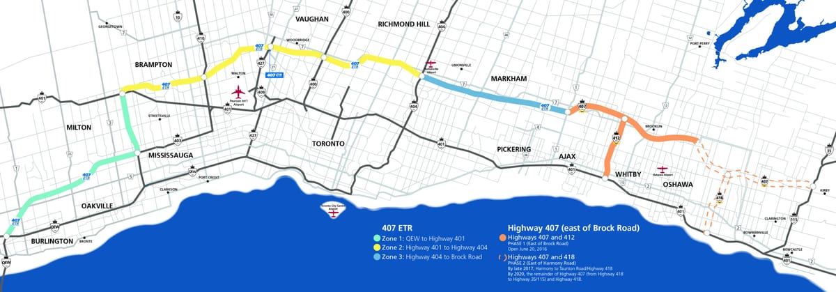Mapa Toronto highway 407