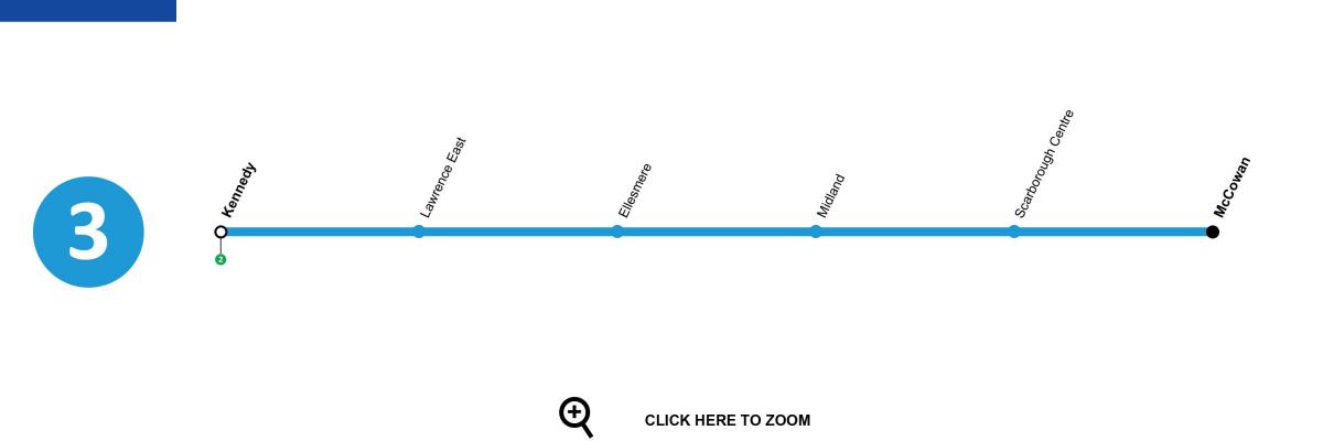 Mapa Toronto metro linka 3 Scarborough RT