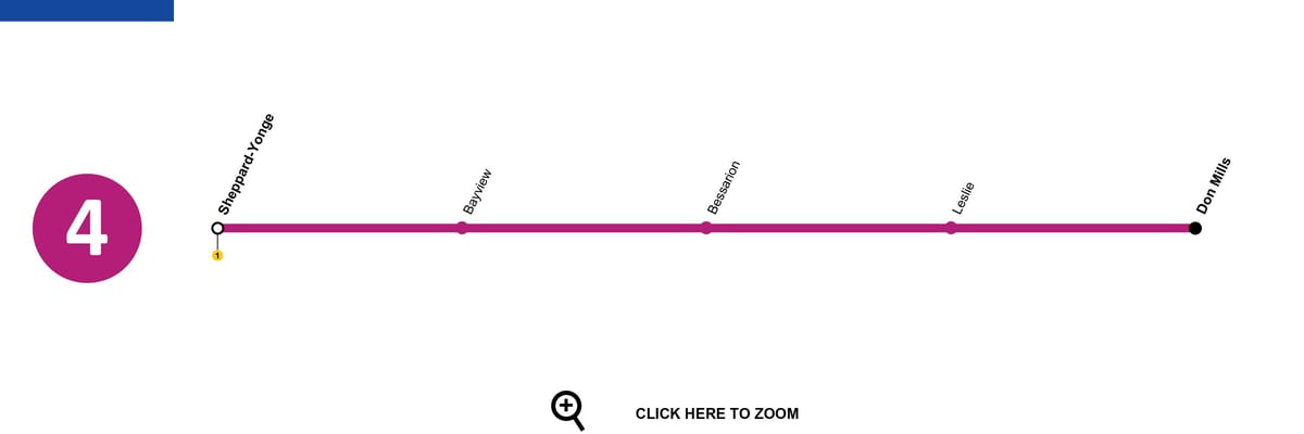 Mapa Toronto metro linka 4 Sheppard