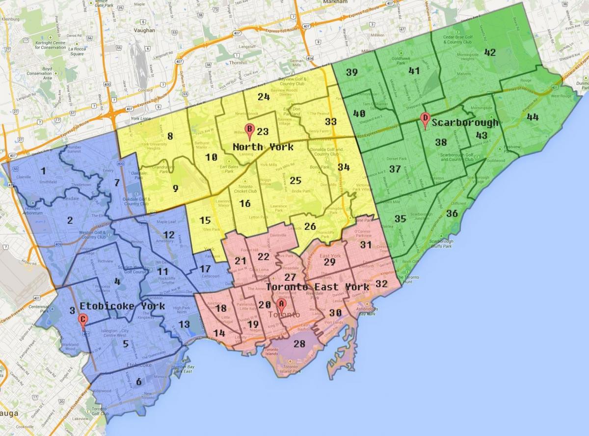Mapa Toronto City Hranice