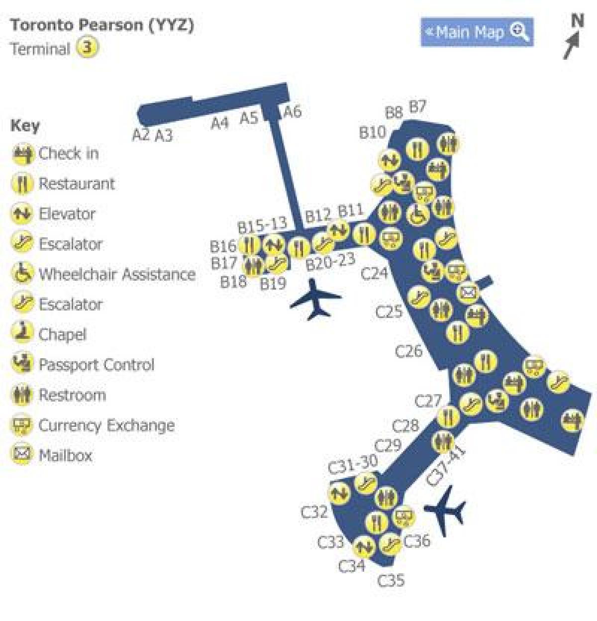 Mapa Toronto Pearson letiště terminál 3