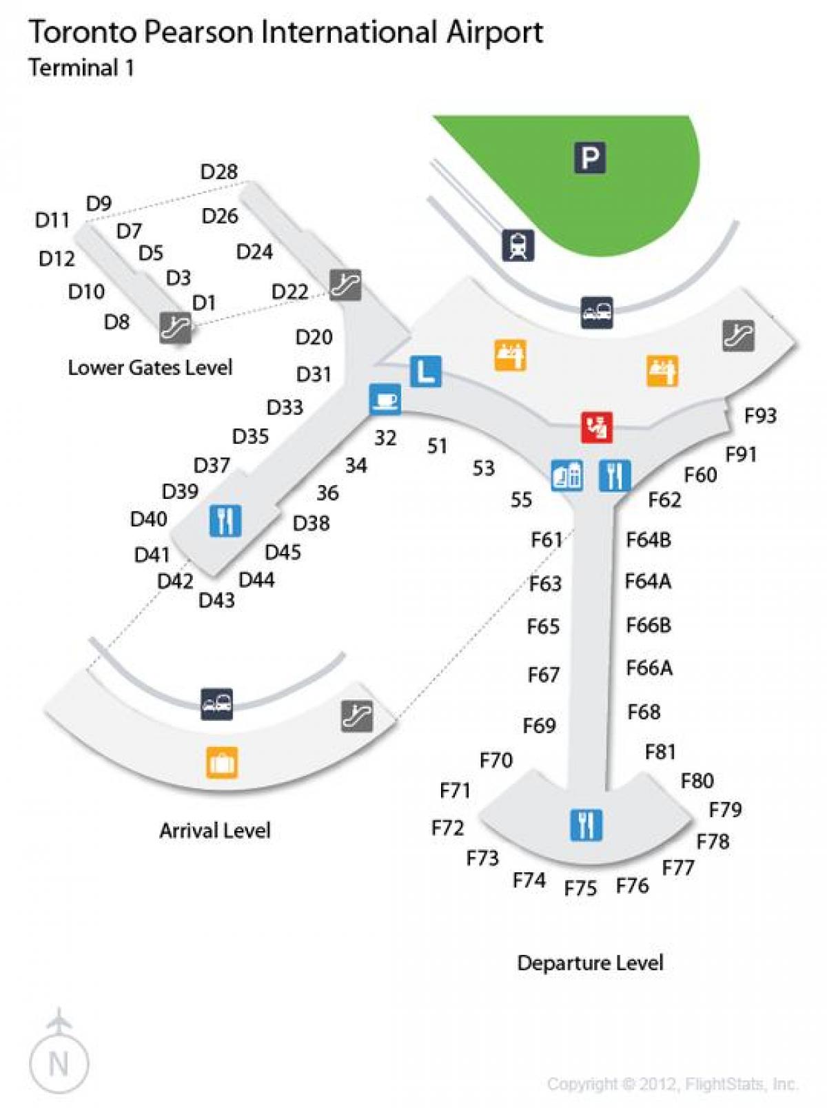 Mapa Toronto Pearson letiště příjezdu a odjezdu úrovni