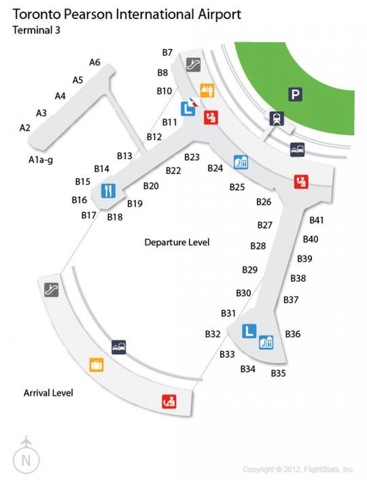 Mapa Toronto Pearson letiště příletové úrovni terminálu 3