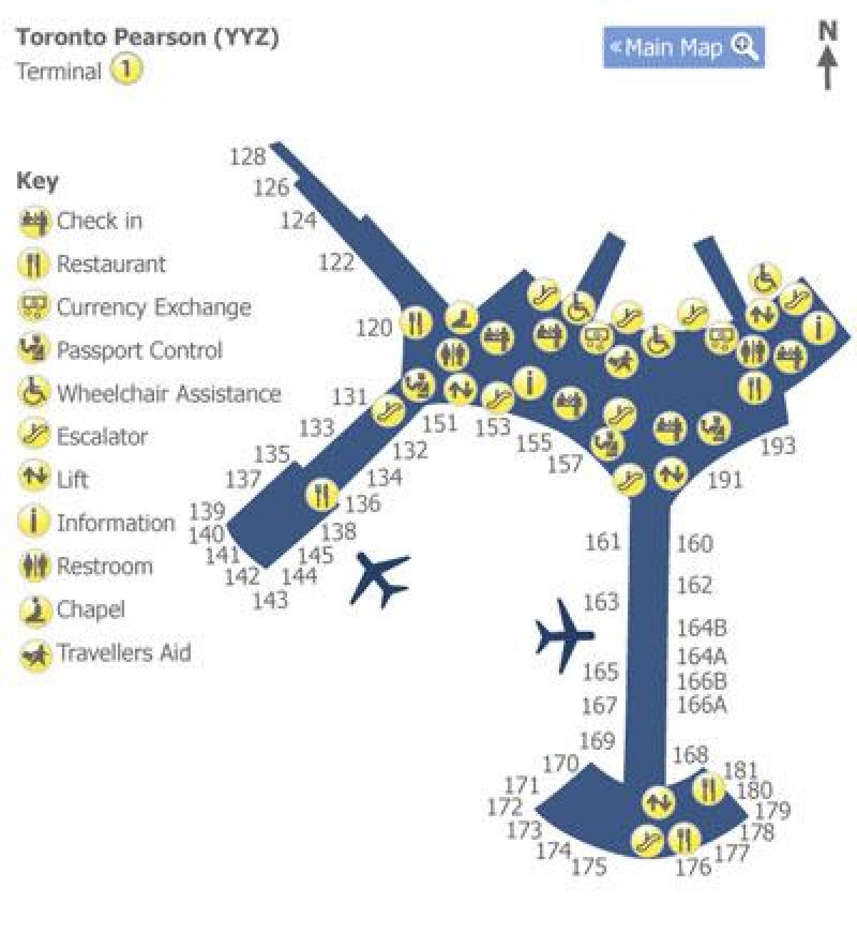 Mapa Toronto Pearson letiště terminál 1
