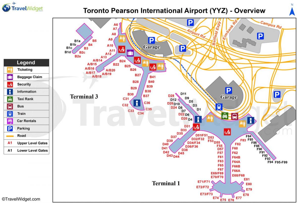 Mapa Toronto Pearson mezinárodní letiště