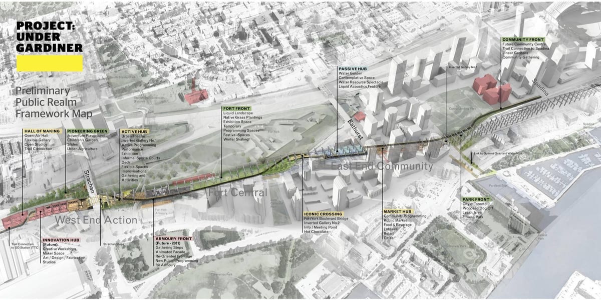 Mapa Toronto projekt pod gardiner