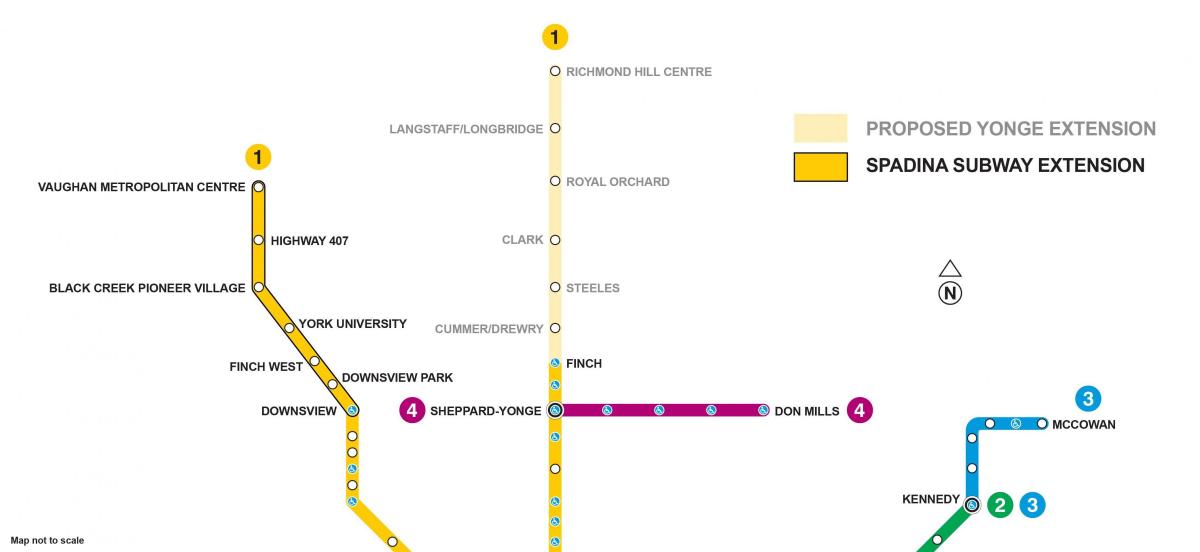 Mapa Toronto prodloužení metra