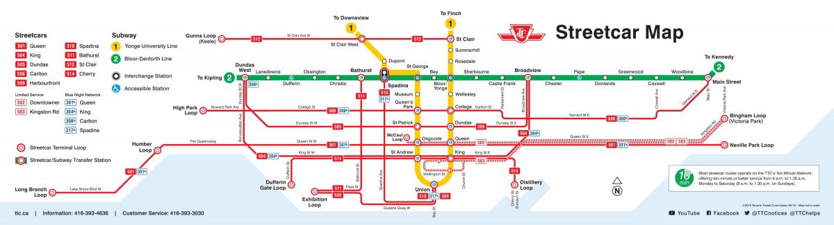 Mapa Toronto tramvaj
