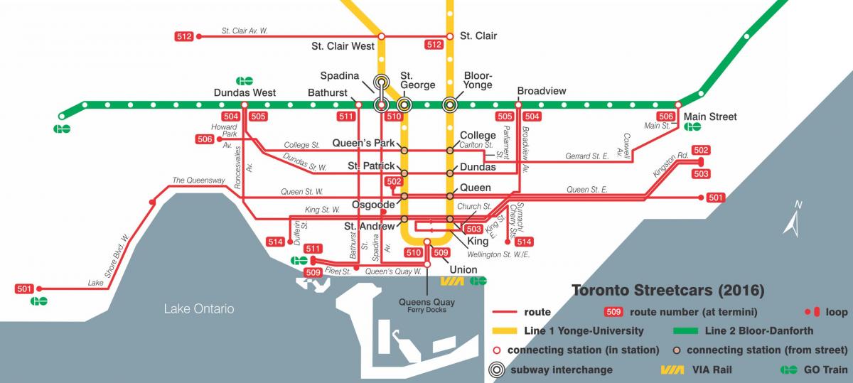 Mapa Toronto tramvaj systému