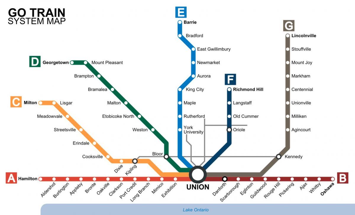 Mapa Toronto vlaky jezdí Tranzit